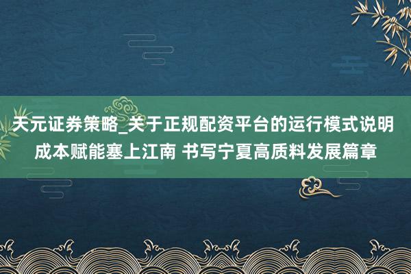 天元证券策略_关于正规配资平台的运行模式说明 成本赋能塞上江南 书写宁夏高质料发展篇章