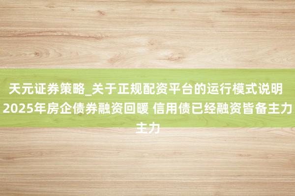 天元证券策略_关于正规配资平台的运行模式说明 2025年房企债券融资回暖 信用债已经融资皆备主力