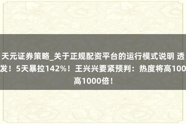 天元证券策略_关于正规配资平台的运行模式说明 透顶爆发!5天暴拉142%!王兴兴要紧预判:热度将高1000倍!