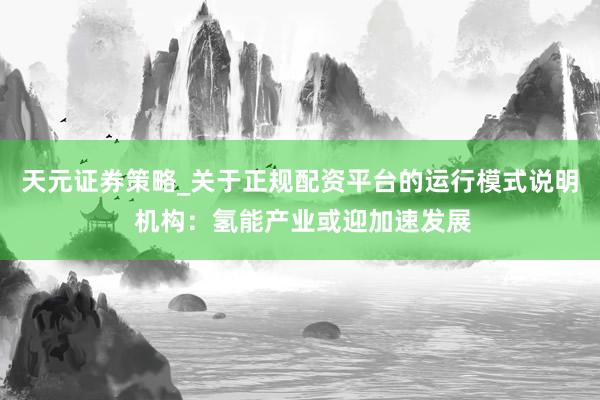 天元证券策略_关于正规配资平台的运行模式说明 机构：氢能产业或迎加速发展